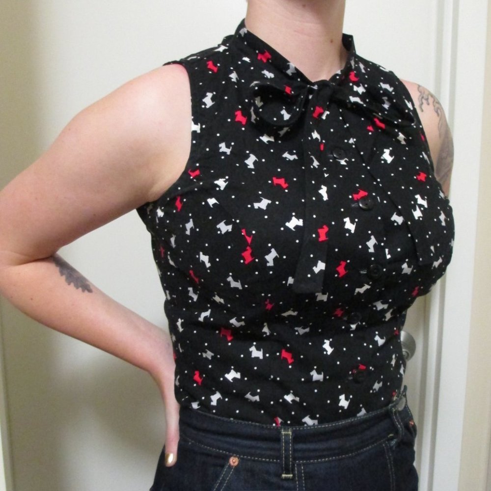 SOLD Heart of Haute scottie dog-print "Ella" pinup top